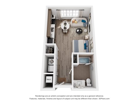 Floor plan for studio, 1 bath, 540 sqft